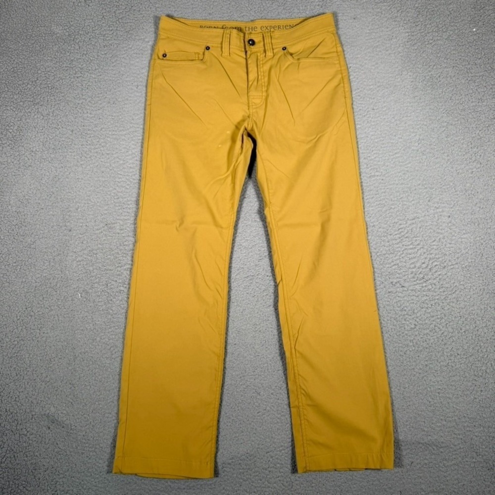 Prana Pants Mens 32x30 Mustard Brion Hiking Outdoor Stretch 5 Pocket Casual Logo